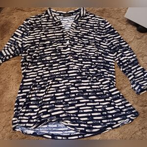 Vera Rose Womens Top Blouse Size Large Black/white Button Up